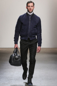 Model walks runway in an outfit from Asaf Ganot Autumn Winter 2015 collection.