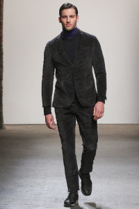 Model walks runway in an outfit from Asaf Ganot Autumn Winter 2015 collection.