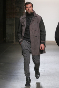 Model walks runway in an outfit from Asaf Ganot Autumn Winter 2015 collection.