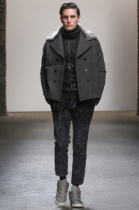 Model walks runway in an outfit from Asaf Ganot Autumn Winter 2015 collection.