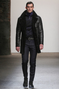Model walks runway in an outfit from Asaf Ganot Autumn Winter 2015 collection.